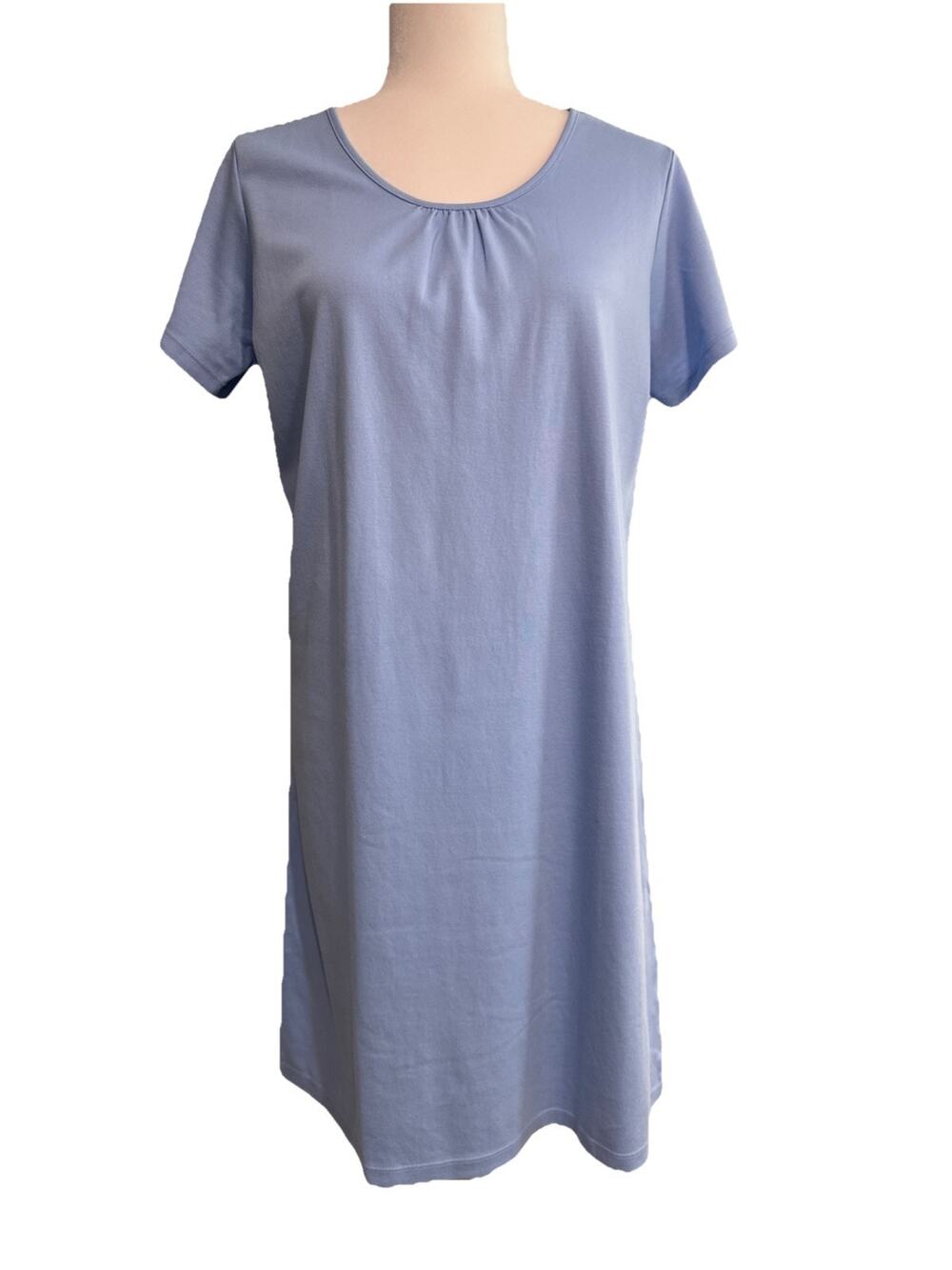 LL Bean T-Shirt Dress Womens M Blue Supima Cotton Crew Neck Short Sleeve Casual